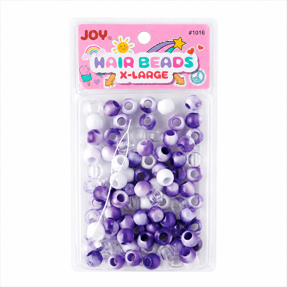 Plastic Hair Beads – Purple & Pearl White, 14 mm