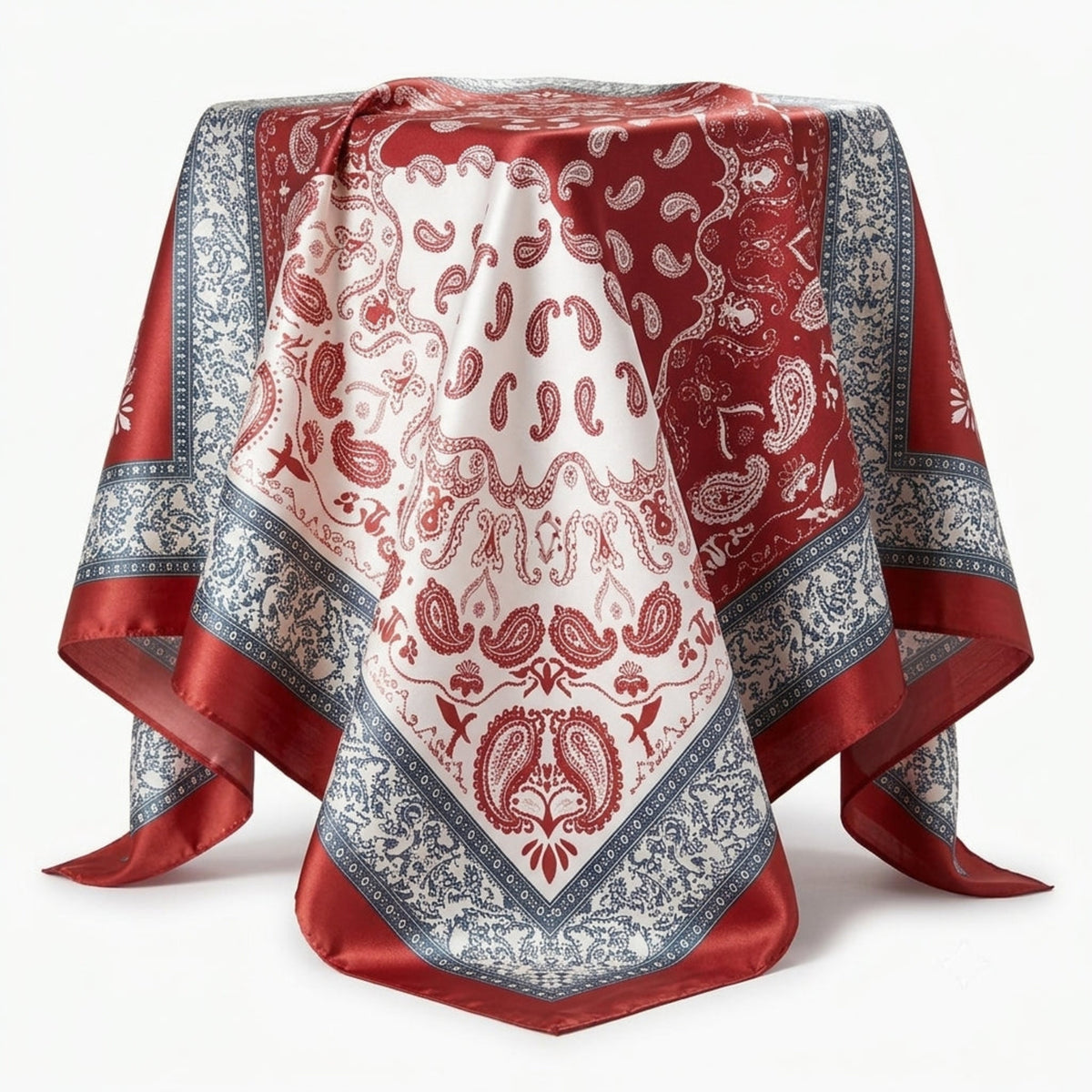 LQQKS Color 06 red paisley satin head scarf, 36 x 36 inches