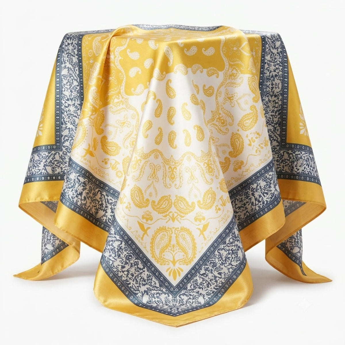 LQQKS Color 05 yellow paisley satin head scarf, 36 x 36 inches
