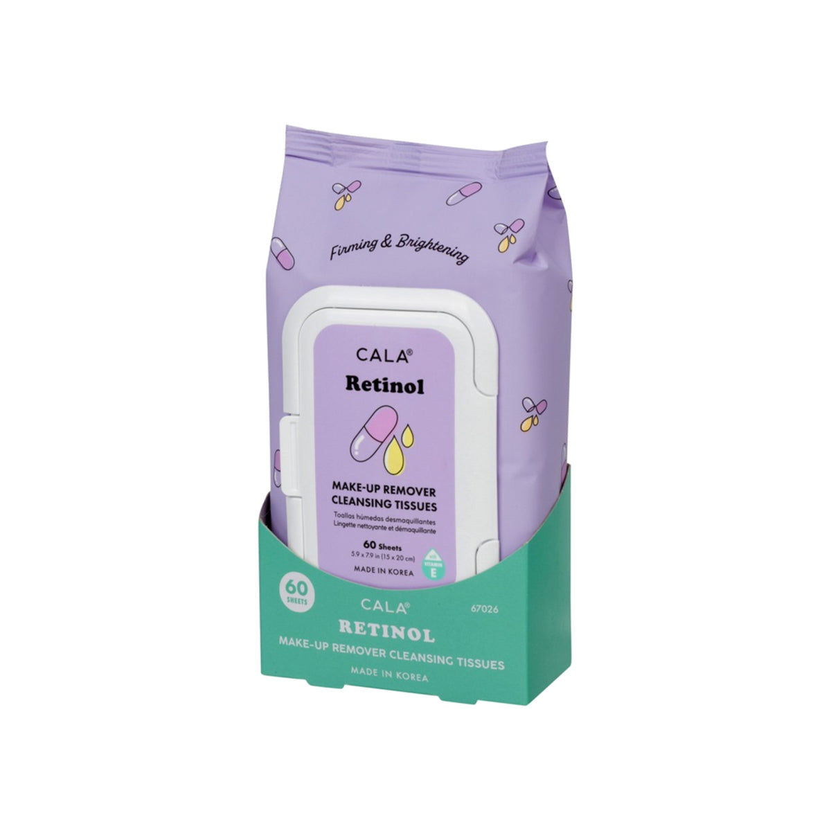 Cala Retinol makeup remover cleansing tissues, 60 sheets