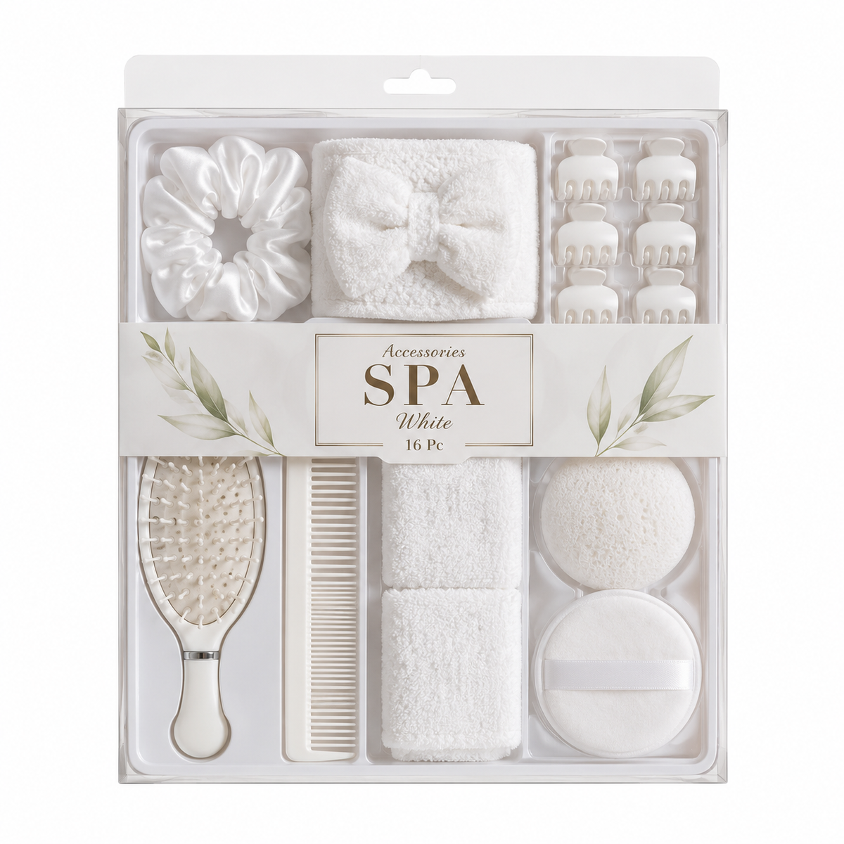 Juego de accesorios de baño y spa – Blanco, 16 piezas