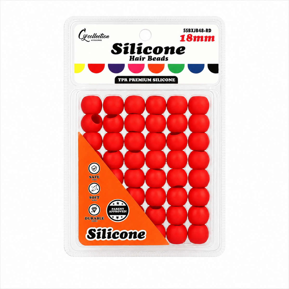 Silicone Hair Beads – Red, 18 mm, Blister Pack