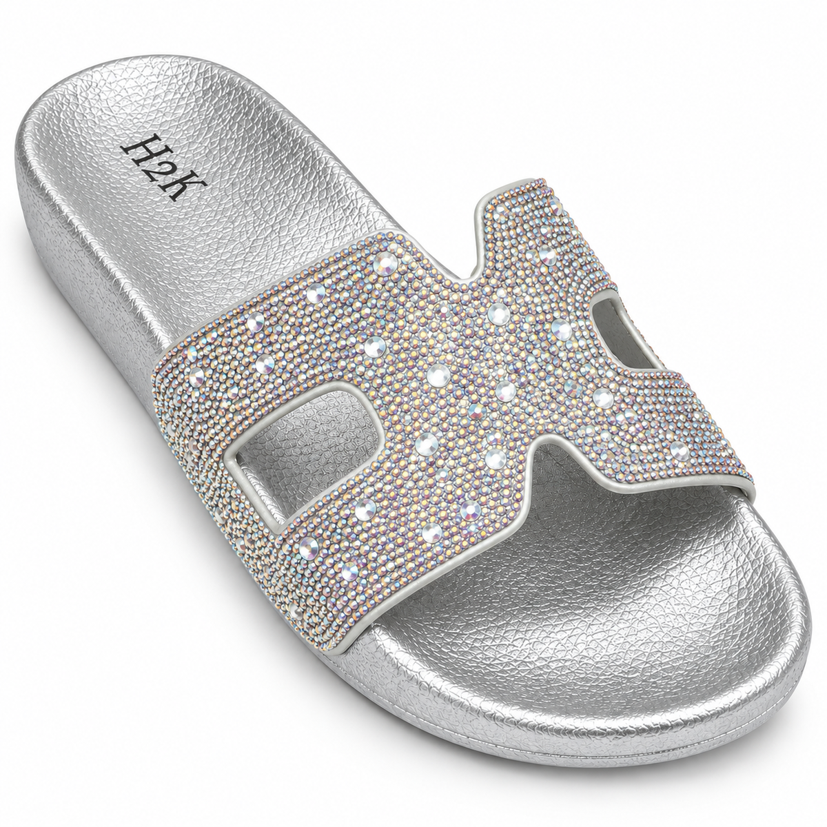 H2K Alpha Silver sandal rhinestone H upper detail