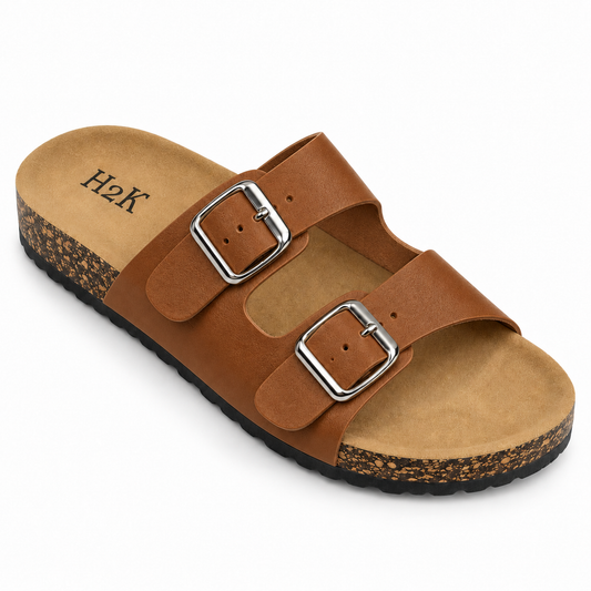H2K Karen two-buckle comfort slide sandal in Brown