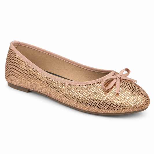 H2K Magic II sparkle ballet flat in Rose Gold with rounded toe and bow detail