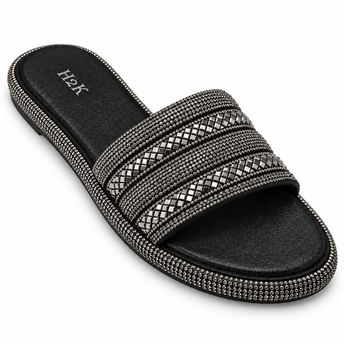 H2K Swan Black sandal - rhinestone and mosaic detail