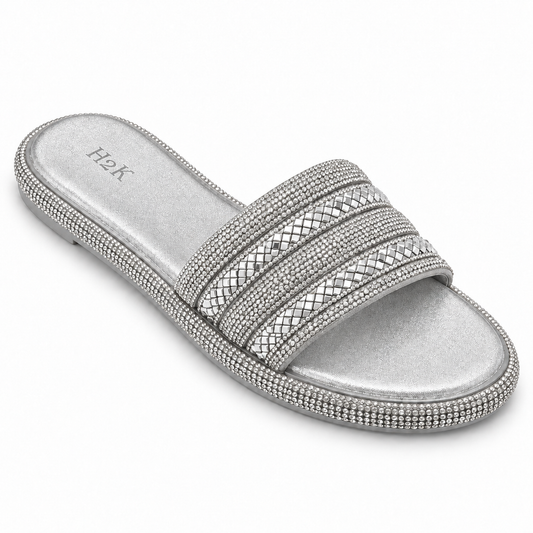 H2K Swan embellished slide sandal in Silver - main view