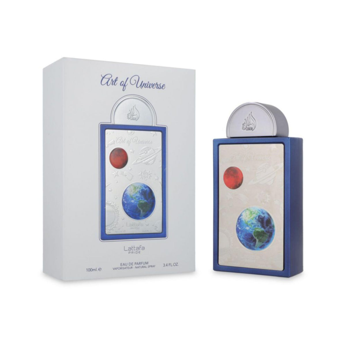 Lattafa Pride Art of Universe Eau de Parfum for Men 3.4 oz 100 mL bottle and box