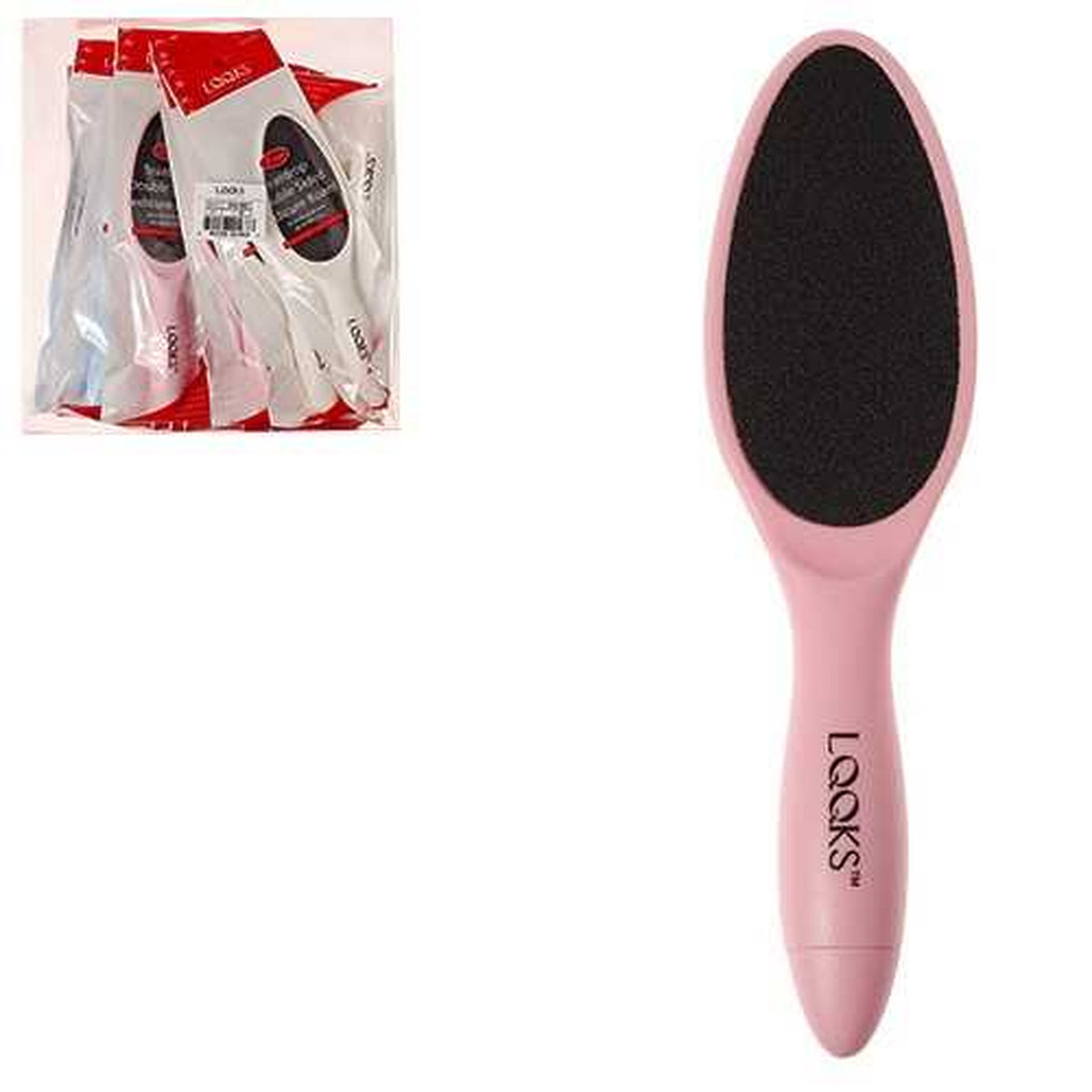 LQQKS teardrop double-sided pedicure board with pink handle, model 3PB-3852