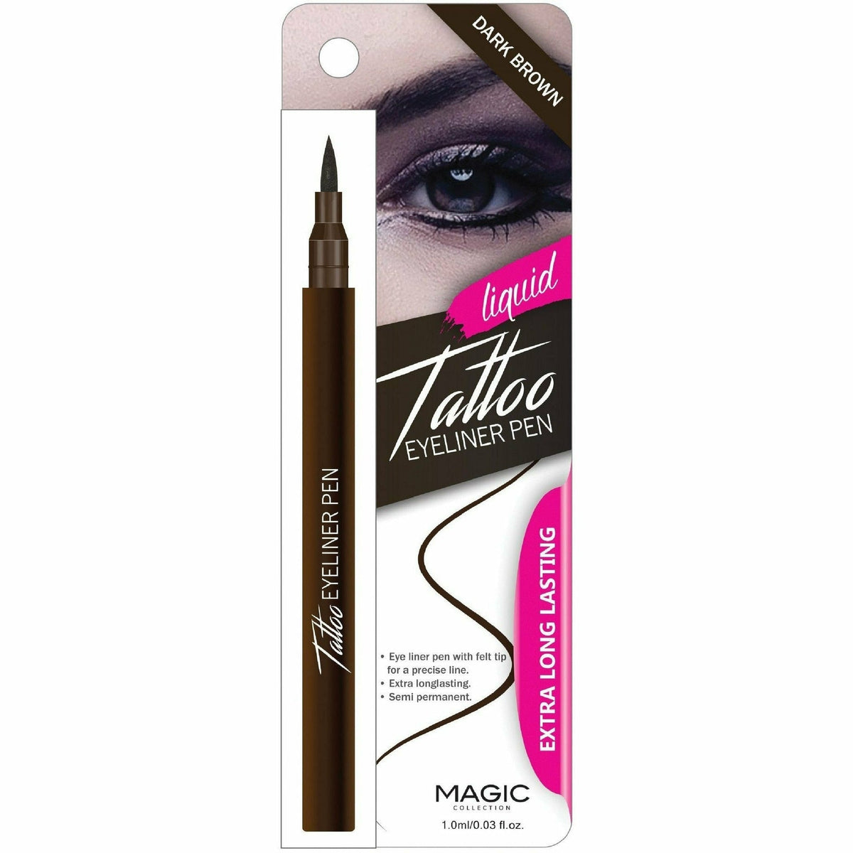 Magic Collection Liquid Tattoo Eyeliner Pen Dark Brown in retail packaging