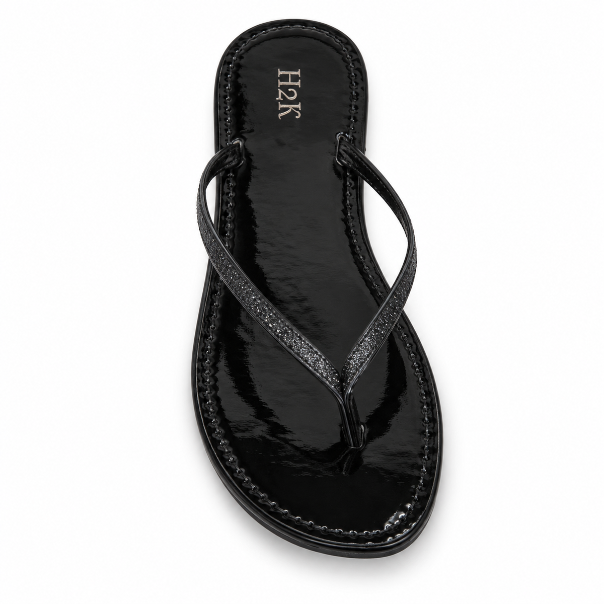 H2K Sassy glossy thong sandal in Black - main view