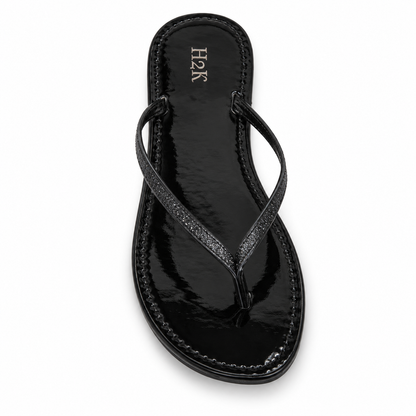 H2K Sassy glossy thong sandal in Black - main view