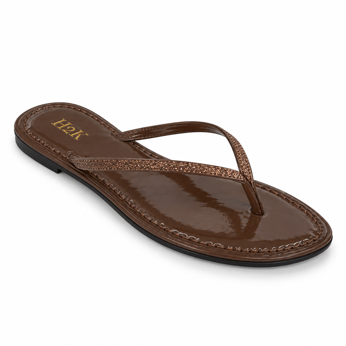 H2K Sassy glossy thong sandal in Brown - side view