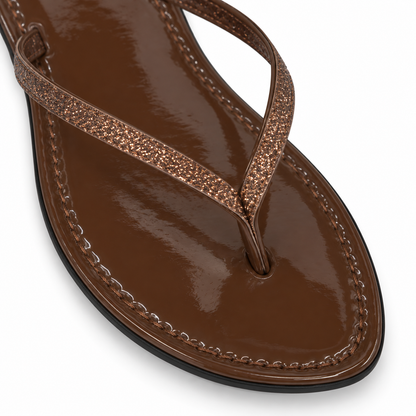 H2K Sassy glossy thong sandal - glitter strap and stitching detail