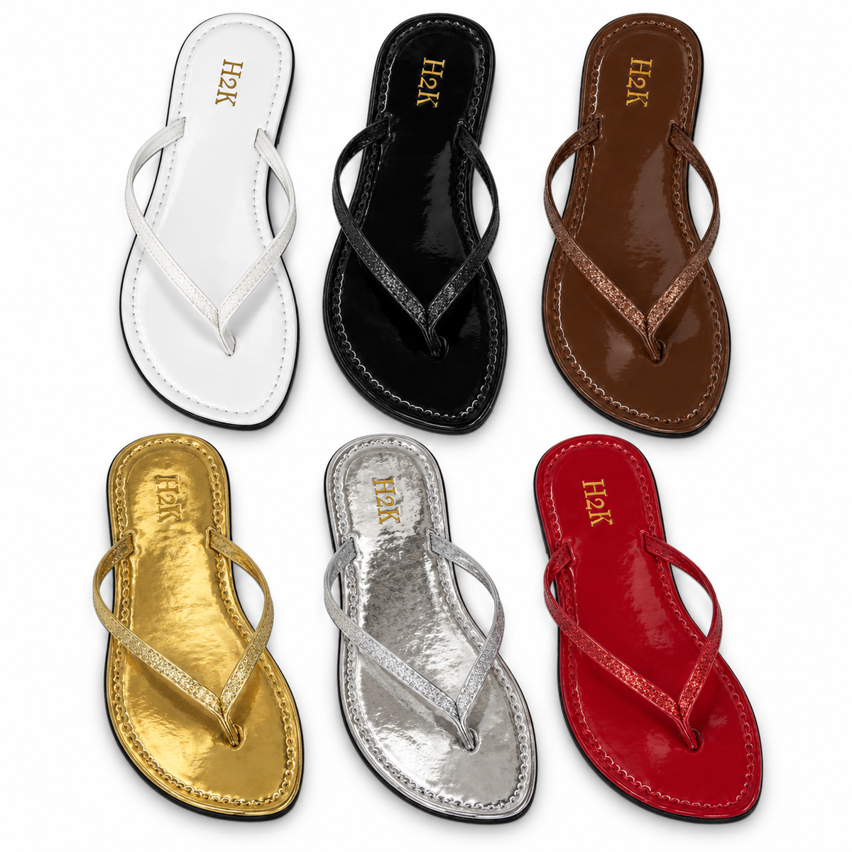 H2K Sassy glossy thong sandals in all six colors