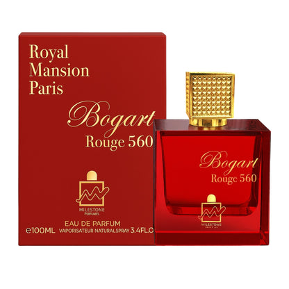 Milestone Bogart Rouge 560 Eau de Parfum 100 mL bottle and box on white background