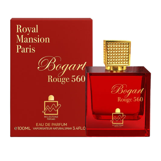 Milestone Bogart Rouge 560 Eau de Parfum 100 mL bottle and box on white background