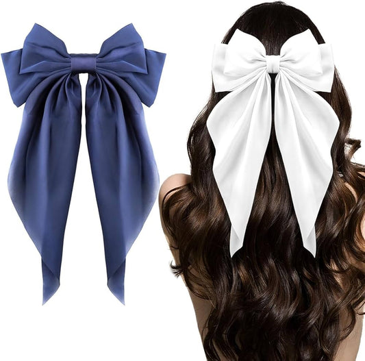 Two-Tone Hair Bow Barrette – Navy & White