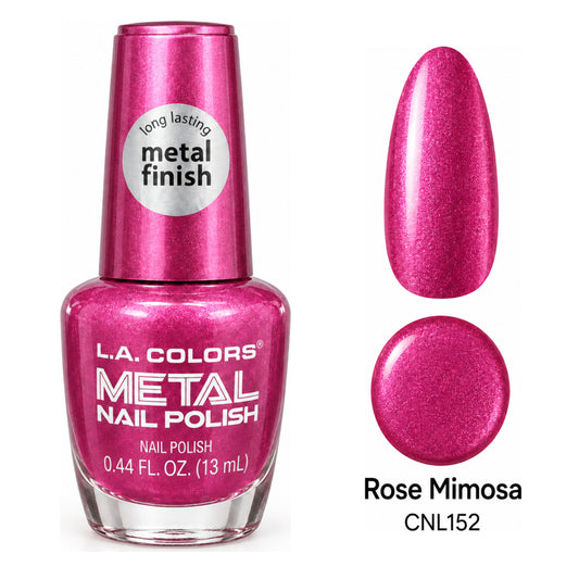 L.A. COLORS Metal Nail Polish Rose Mimosa – CNL152 with matching metallic nail swatch and color dot