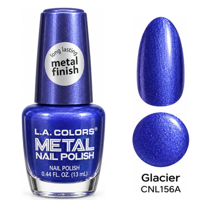 L.A. COLORS Metal Nail Polish Glacier – CNL156A with matching metallic nail swatch and color dot