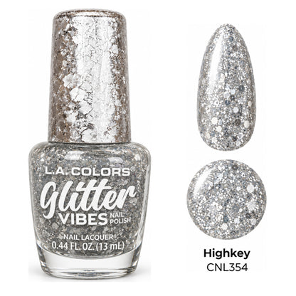 L.A. COLORS Glitter Vibes Highkey CNL354 with matching nail swatch and color dot