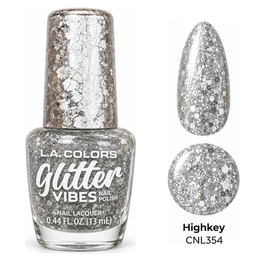 L.A. COLORS Glitter Vibes Highkey CNL354 with matching nail swatch and color dot