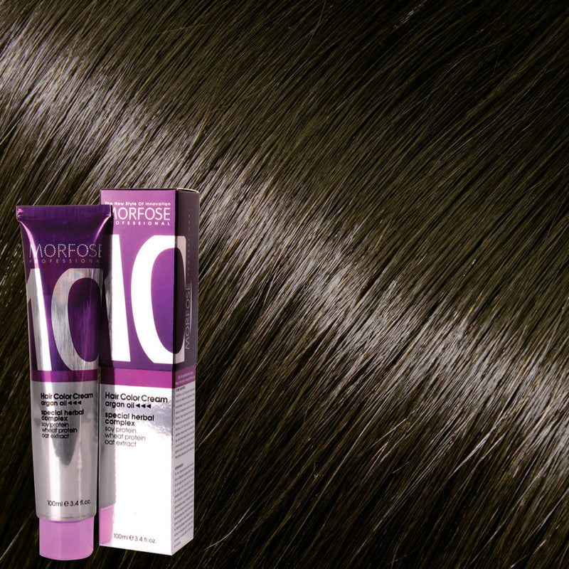 Morfose 10 Hair Color Cream shade 6S Intense Dark Blonde, 100 mL box and tube on matching hair-color swatch