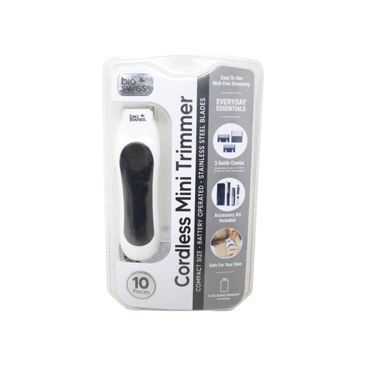 BioSwiss cordless mini trimmer in black retail package, model 1865BK