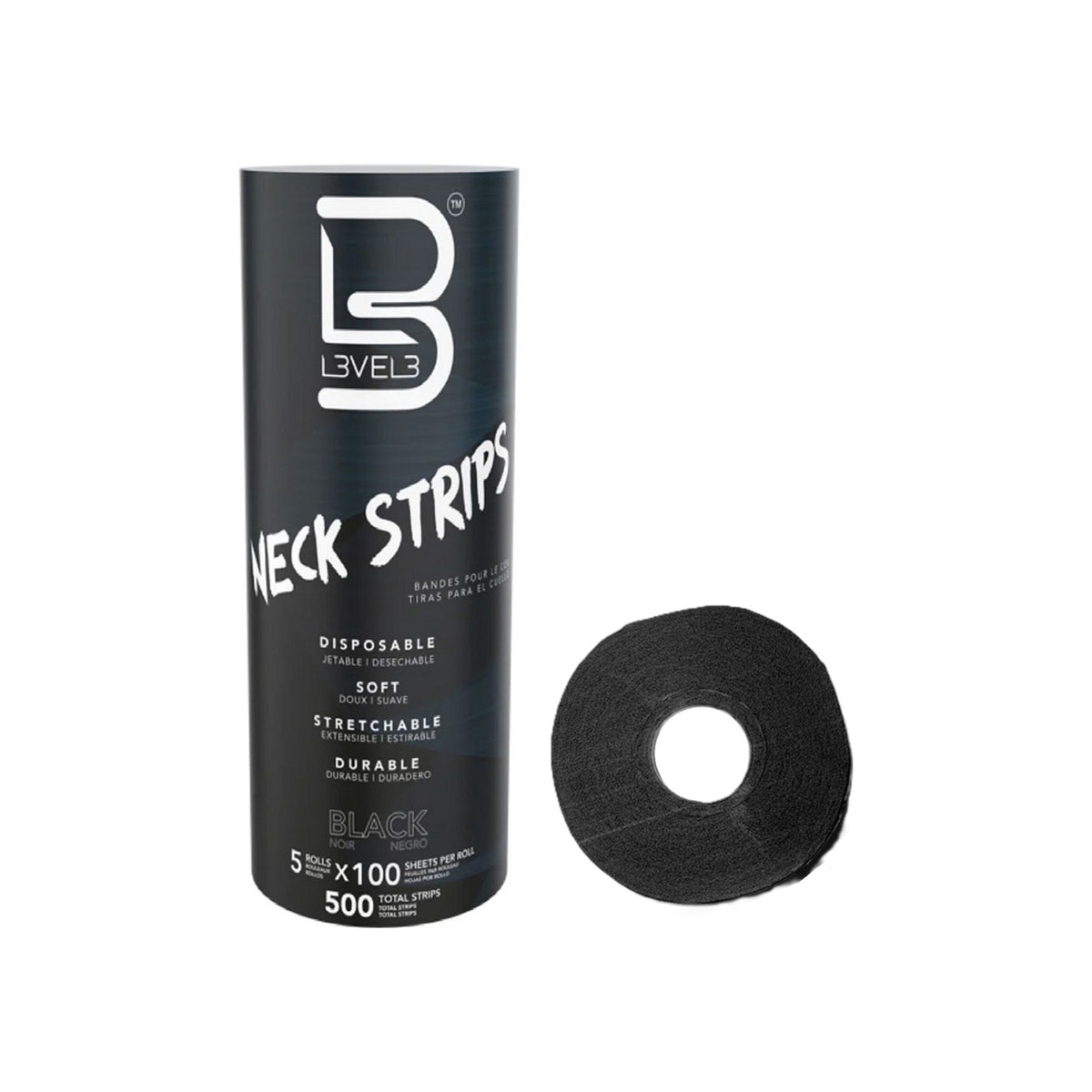 L3VEL3 black disposable neck strips, five rolls and 500 strips total