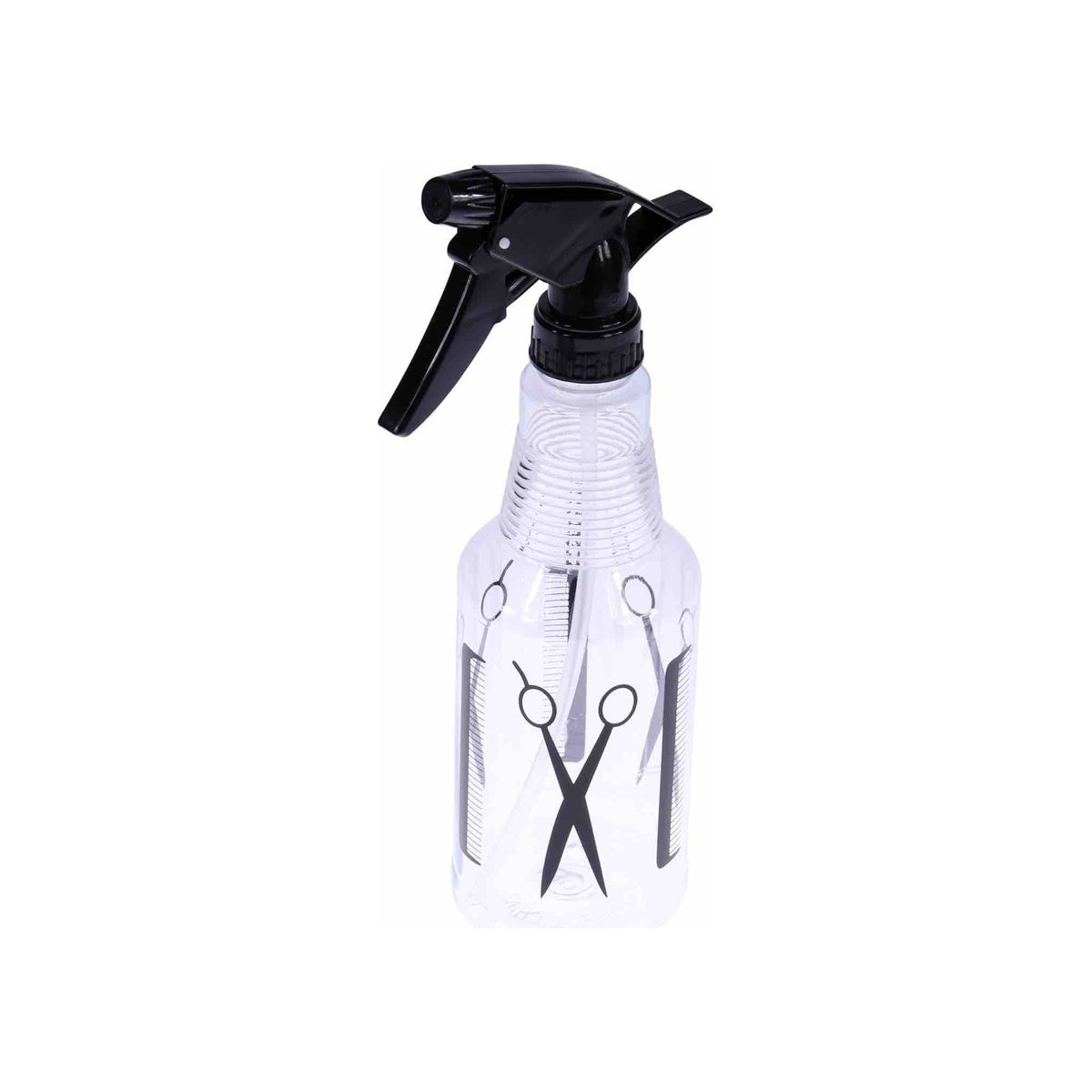 LQQKS clear 12 oz trigger spray bottle with salon-scissors design, model 6SB-12OZ