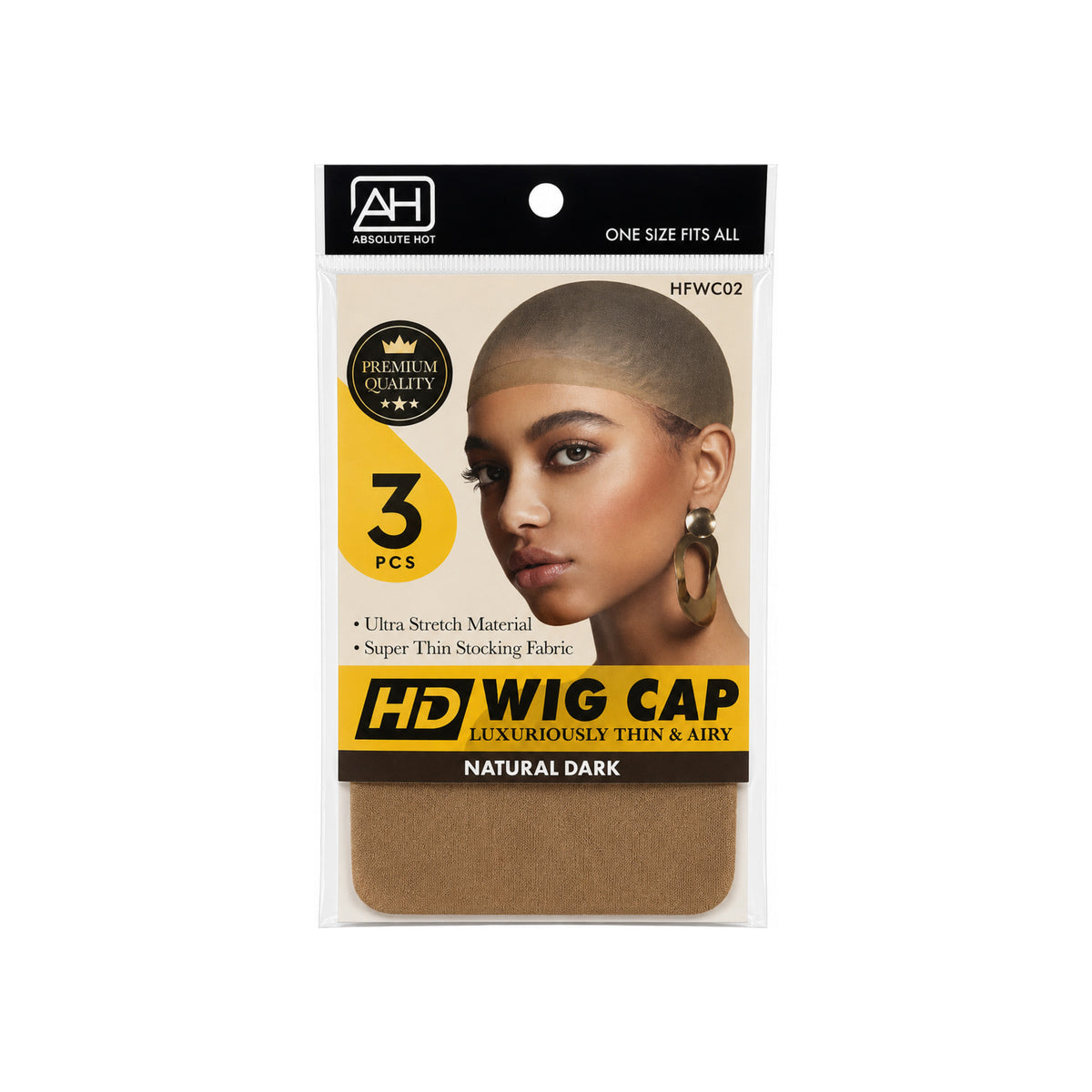 Absolute Hot HD Wig Cap Natural Dark three-piece package, model HFWC02