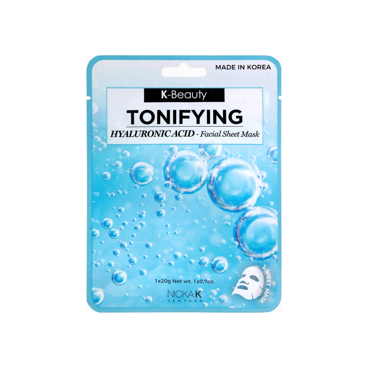 Nicka K Tonifying Hyaluronic Acid Facial Sheet Mask 20 g packet, NSM14