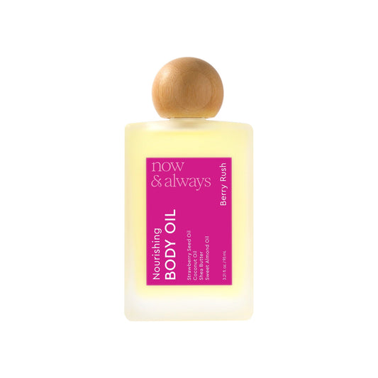 Nicka K New York Now & Always Berry Rush body oil bottle, 95 mL