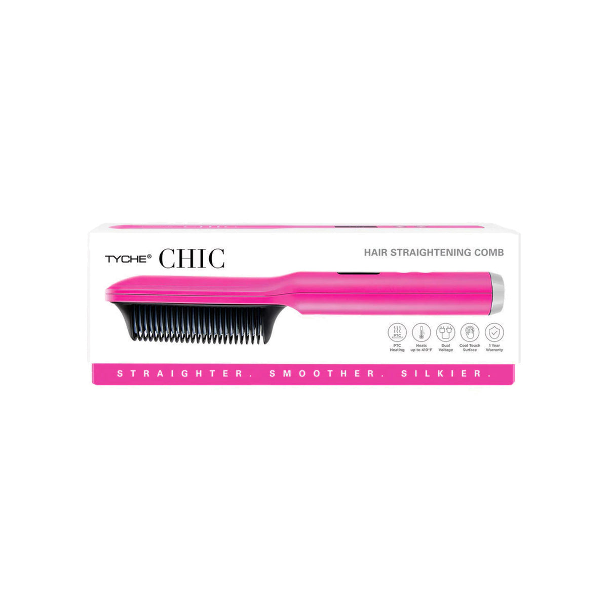 Tyche Chic Hair Straightening Comb in pink, model HZHB02P