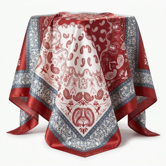 LQQKS Color 06 red paisley satin head scarf, 36 x 36 inches