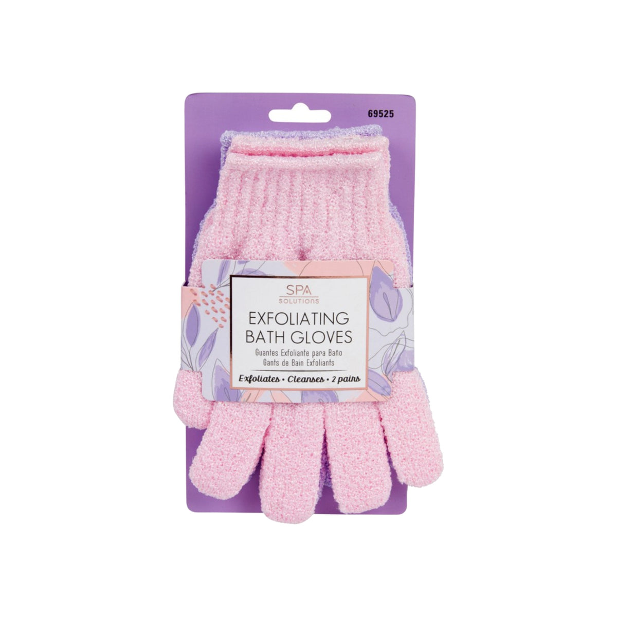 Cala Spa Solutions pink and lavender exfoliating bath gloves, one pair