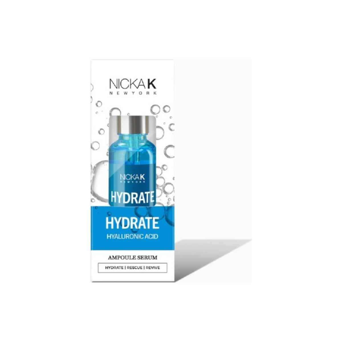 Nicka K Hydrate Hyaluronic Acid Ampoule Serum 30 mL bottle and box, SSAM05
