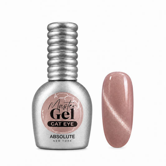 Absolute New York Master Gel Cat Eye Dahlia MNMC02 – bottle and magnetic nail swatch