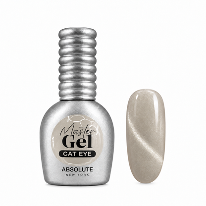 Absolute New York Master Gel Cat Eye Moonlit Crystal MNMC03 – bottle and magnetic nail swatch