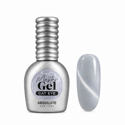 Absolute New York Master Gel Cat Eye Blue Mist MNMC04 – bottle and magnetic nail swatch