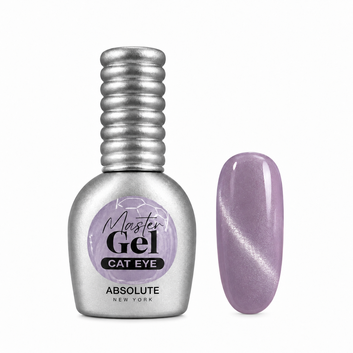 Absolute New York Master Gel Cat Eye Iris MNMC05 – bottle and magnetic nail swatch