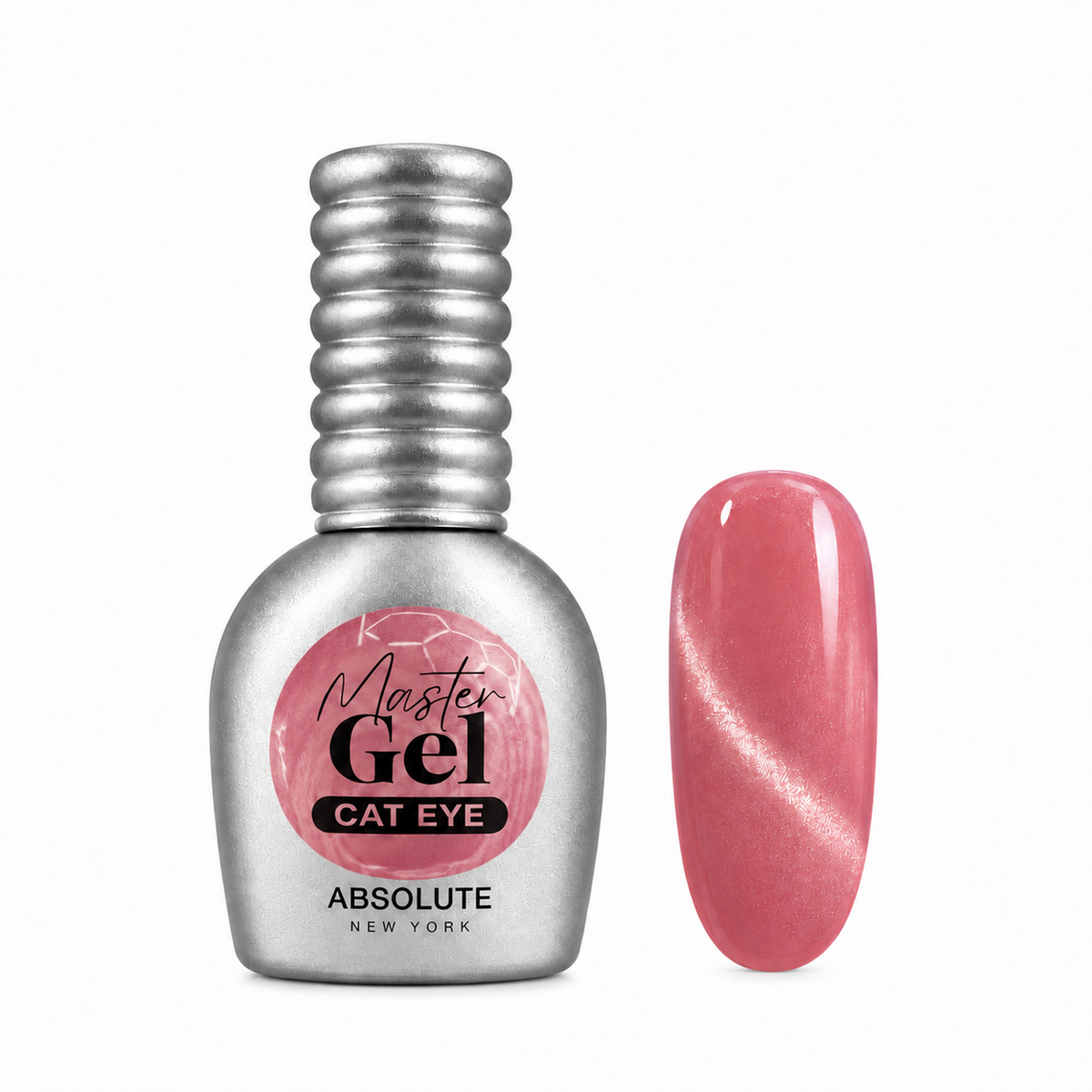 Absolute New York Master Gel Cat Eye Camellia MNMC06 – bottle and magnetic nail swatch