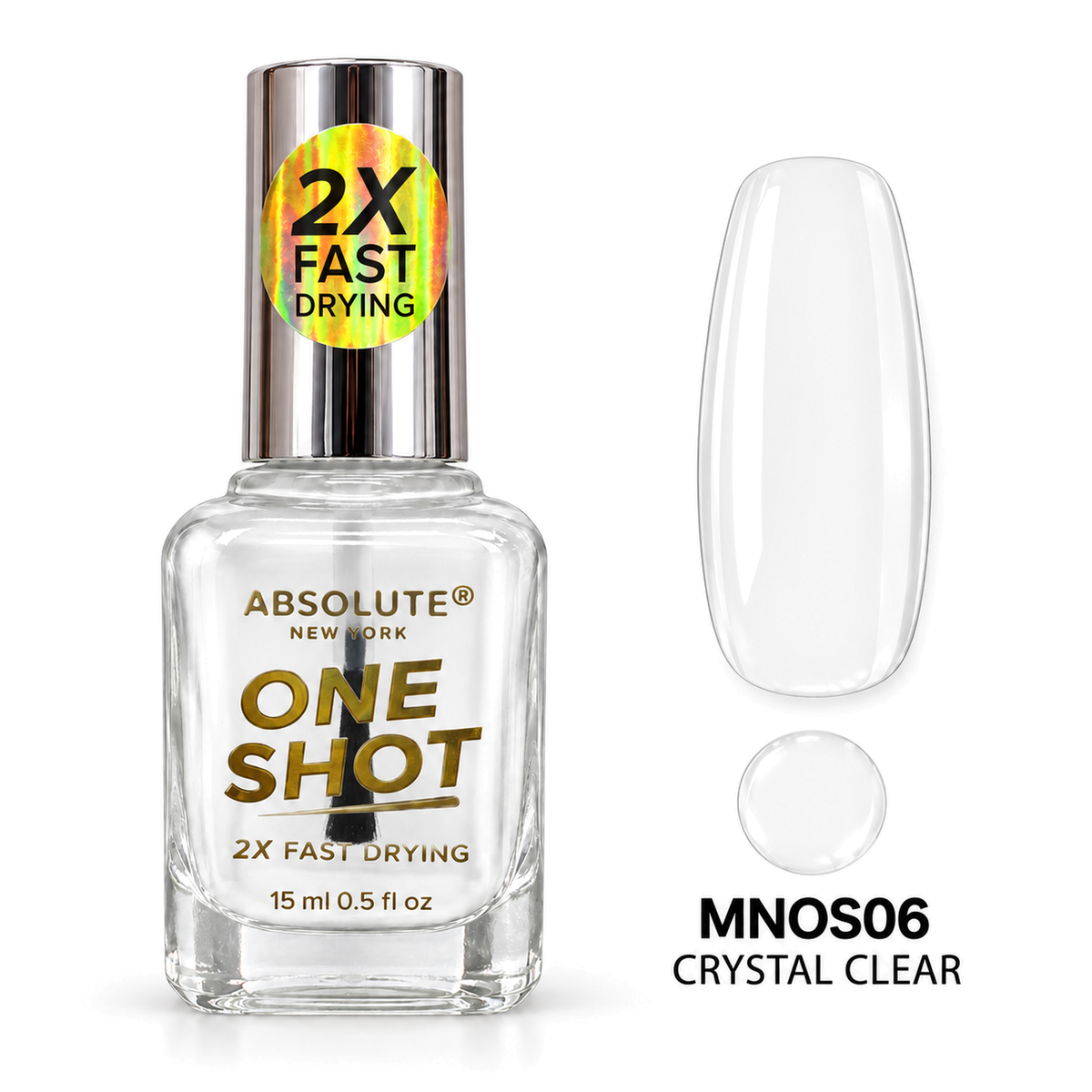 Absolute New York One Shot Crystal Clear (MNOS06) nail polish, 15 mL