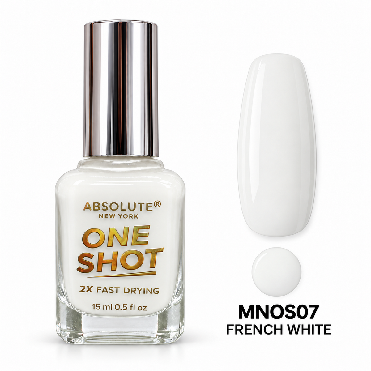 Absolute New York One Shot French White (MNOS07) nail polish, 15 mL