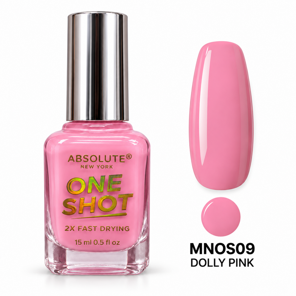 Absolute New York One Shot Dolly Pink (MNOS09) nail polish, 15 mL