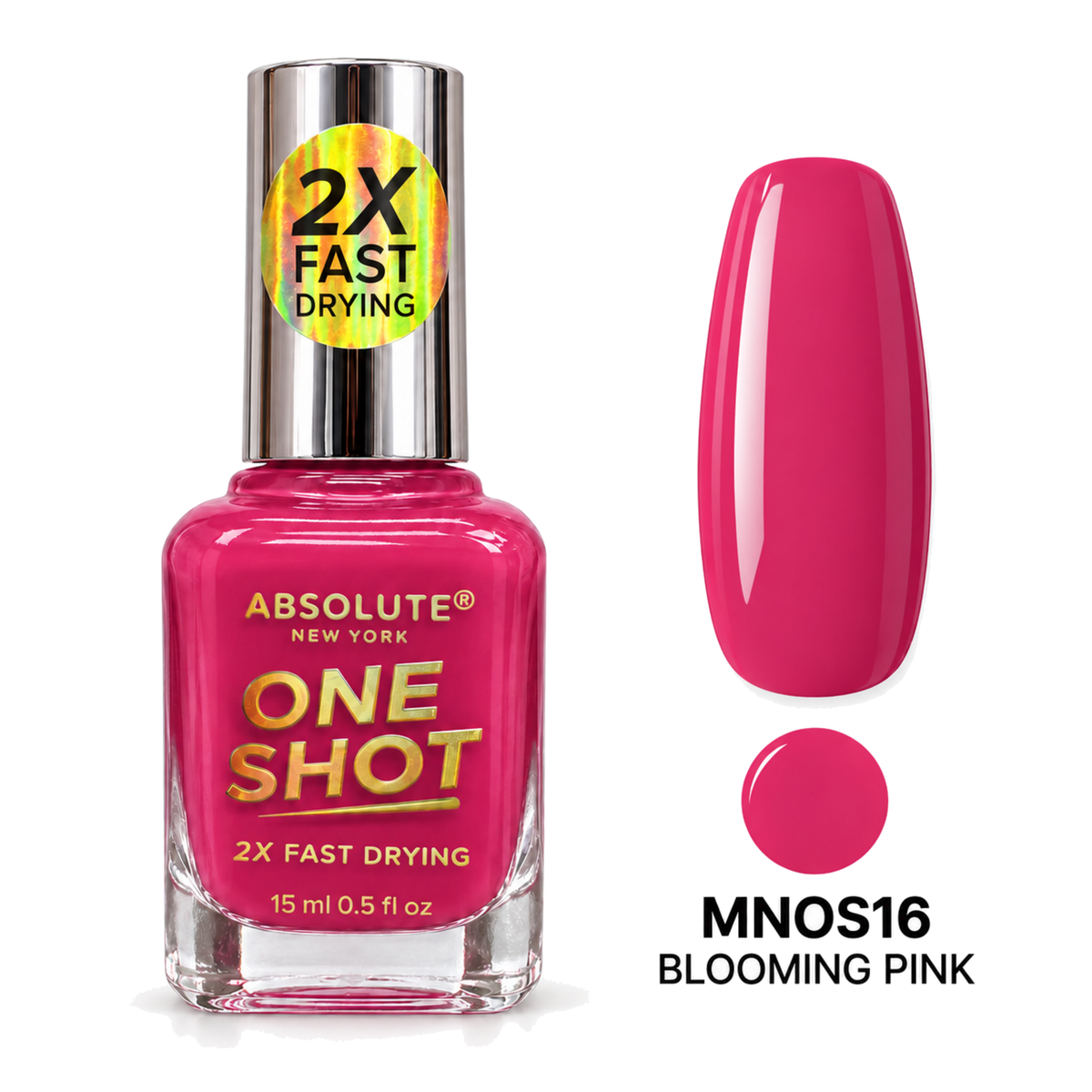 Absolute New York One Shot Blooming Pink (MNOS16) nail polish, 15 mL