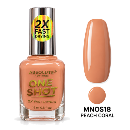 Absolute New York One Shot Peach Coral (MNOS18) nail polish, 15 mL