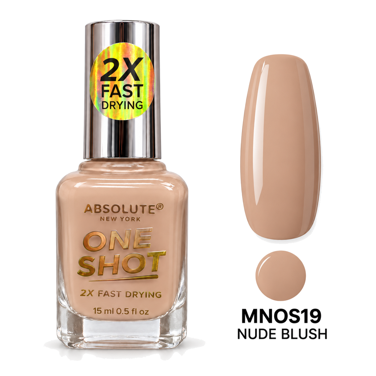 Absolute New York One Shot Nude Blush (MNOS19) nail polish, 15 mL