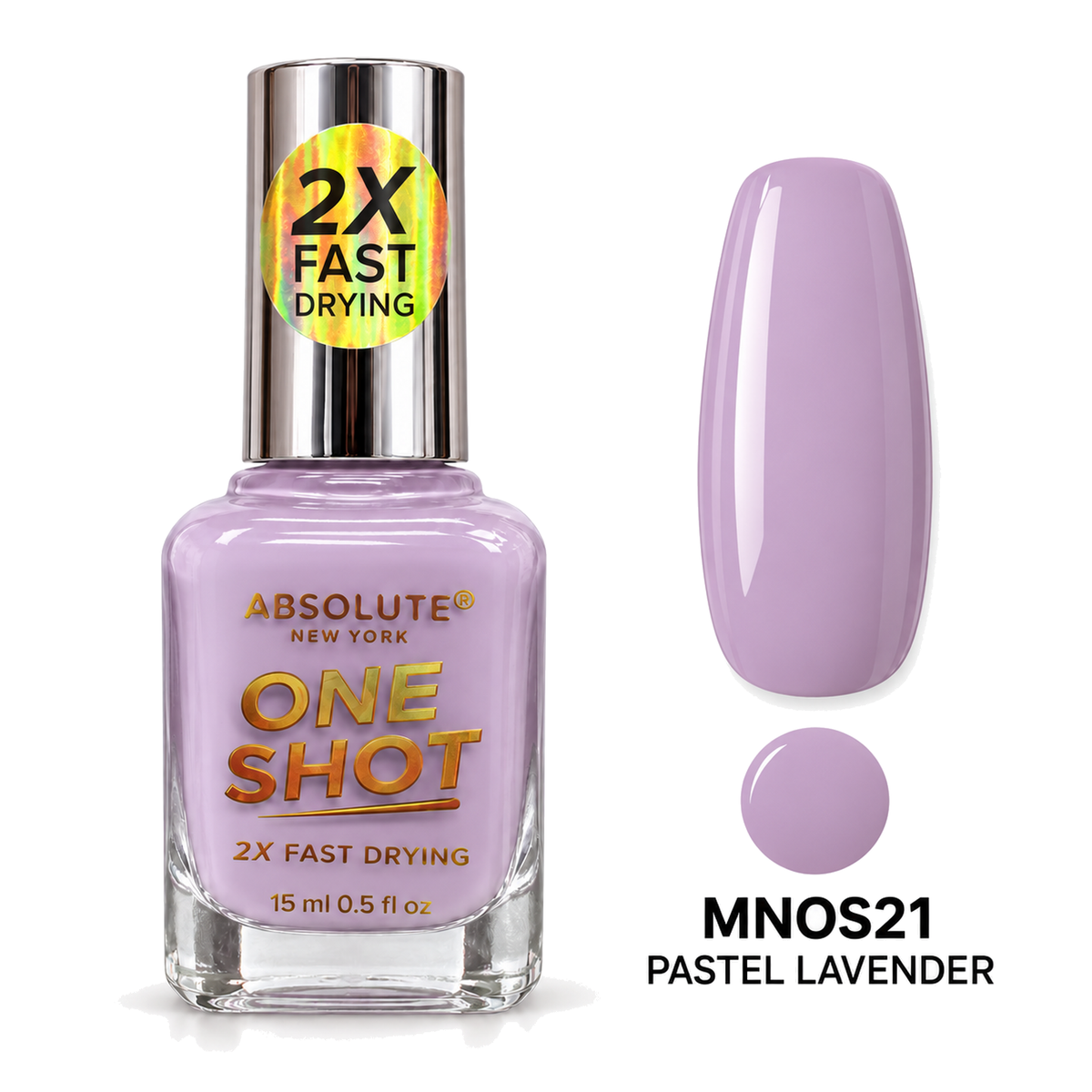 Absolute New York One Shot Pastel Lavender (MNOS21) nail polish, 15 mL