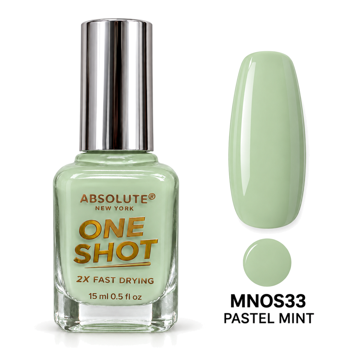 Absolute New York One Shot Pastel Mint (MNOS33) nail polish, 15 mL